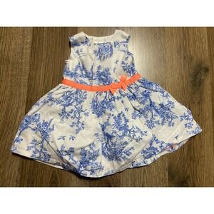 Carter's Dress, Baby Girl Size New Born, Blue White, Floral, Waist Tie